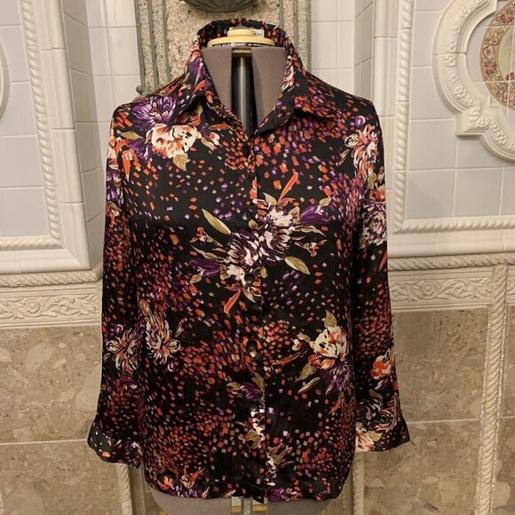 Draper's & Damon's. Size PL. Semi Sheer Long Sleeve Button Front Shirt. B57 - Picture 1 of 5